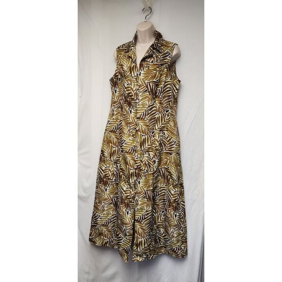 SCARLETT Multicolor Brown Sleeveless Button Front Open Back Midi Dress Size 14 - Picture 4 of 6